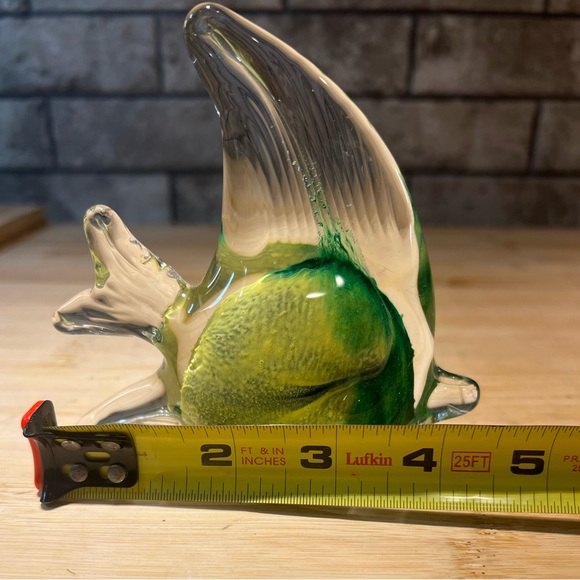 Vintage Blown Glass Fish Paperweight Green and Yellow 4.5” x 4.5” Art Glass - Picture 8 of 8